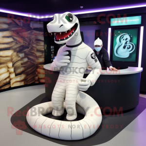 White Titanoboa mascot costume character dressed with a Rash Guard and Beanies