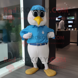 Cyan Quail maskot kostume...