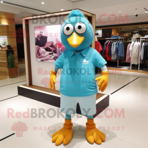 Cyan Quail mascot costume character dressed with a Polo Tee and Digital watches