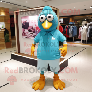 Cyan Quail maskot kostume...