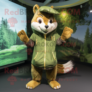 Olive Marten mascot costume character dressed with a Hoodie and Brooches