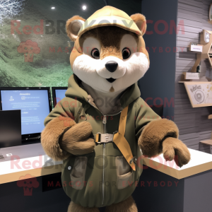 Olive Marten mascot costume character dressed with a Hoodie and Brooches