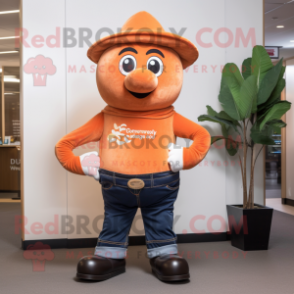 Peach Guinness mascot costume character dressed with a Bootcut Jeans and Mittens