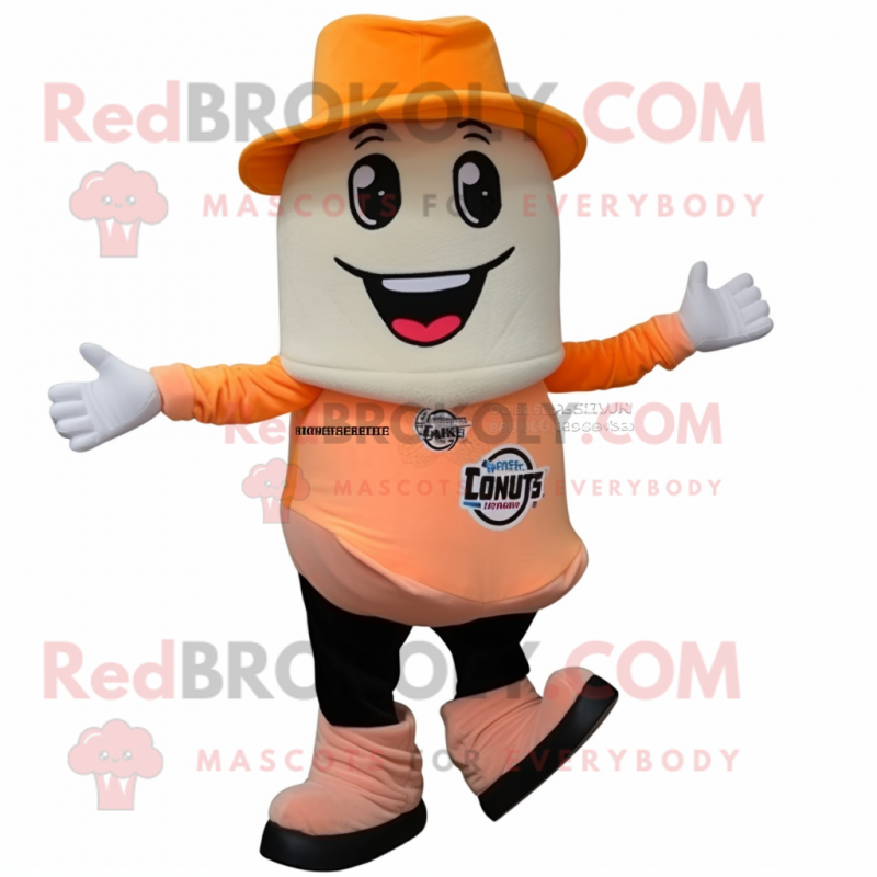 Peach Guinness mascot costume character dressed with a Bootcut Jeans and Mittens Peach Guinness mascot costume character dressed with a Bootcut Jeans and Mittens