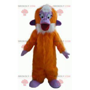 Mascote macaco laranja roxo e branco todo peludo -