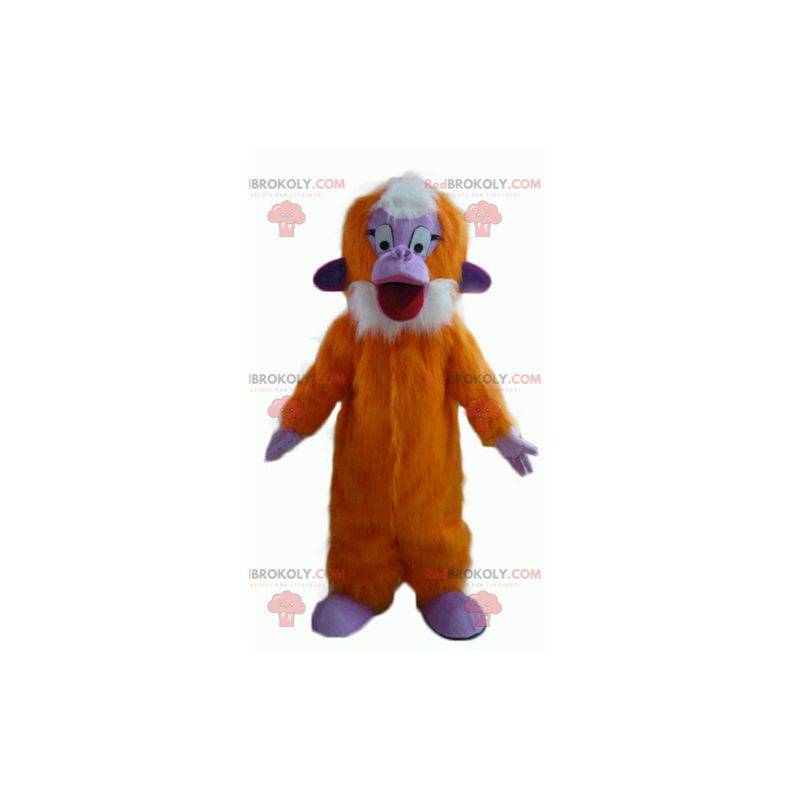Mascote macaco laranja roxo e branco todo peludo -