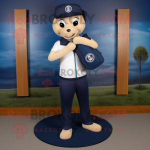 Navy Golf Bag mascot costume character dressed with a Yoga Pants and Watches