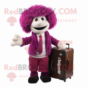 Magenta Shepard'S Pie mascot costume character dressed with a Cardigan and Briefcases