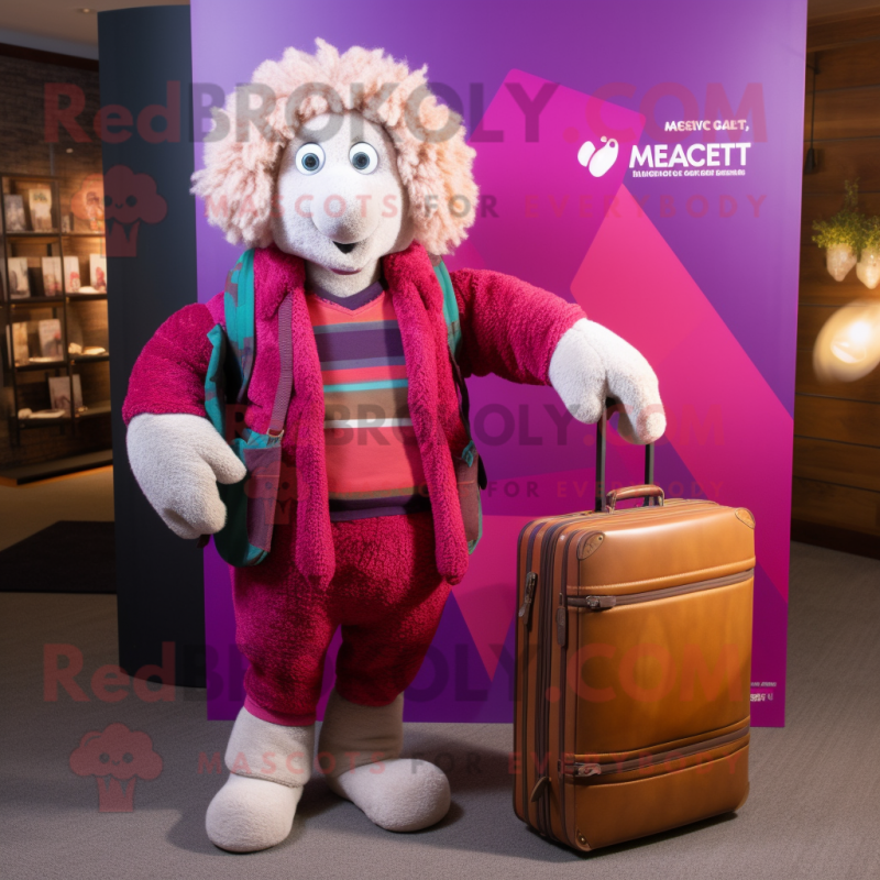 Magenta Shepard'S Pie mascot costume character dressed with a Cardigan and Briefcases