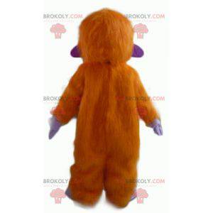 Mascotte de singe orange violet et blanc tout poilu -