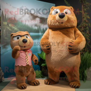 Peach Beaver mascot costume character dressed with a Playsuit and Ties
