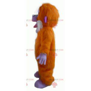 Mascotte de singe orange violet et blanc tout poilu -