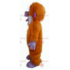 Mascotte scimmia arancione viola e bianca tutta pelosa -