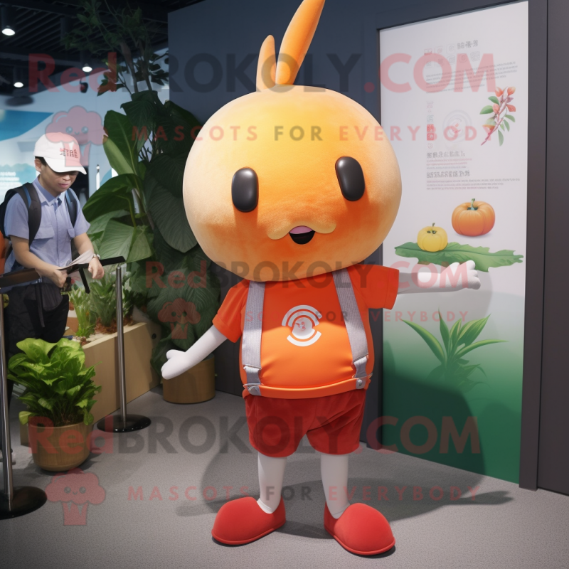 Orange Radish mascot costume character dressed with a Polo Shirt and Watches