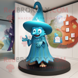 Cyan Witch'S Hat mascot costume character dressed with a Capri Pants and Hairpins