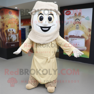 Beige Pad Thai mascot costume character dressed with a Cover-up and Foot pads