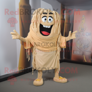 Beige Pad Thai mascot costume character dressed with a Cover-up and Foot pads