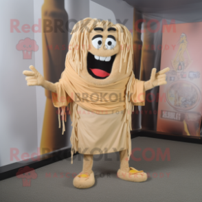 Beige Pad Thai mascot costume character dressed with a Cover-up and Foot pads