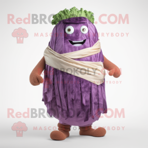 Purple Corned Beef And Cabbage mascot costume character dressed with a Swimwear and Shawl pins