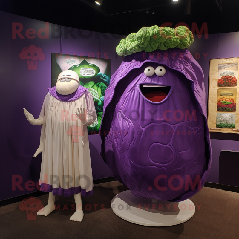 Purple Corned Beef And Cabbage mascot costume character dressed with a Swimwear and Shawl pins Purple Corned Beef And Cabbage mascot costume character dressed with a Swimwear and Shawl pins