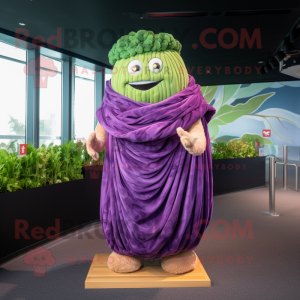 Purple Corned Beef And Cabbage mascot costume character dressed with a Swimwear and Shawl pins