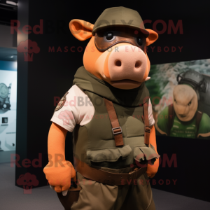 Rust Pig mascot costume character dressed with a Tank Top and Berets