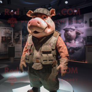 Rust Pig mascot costume character dressed with a Tank Top and Berets