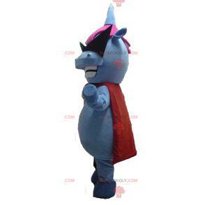 Mascotte d'hippopotame bleu et rose avec des lunettes design -