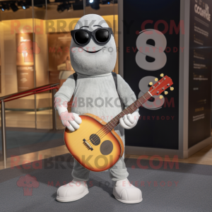 Gray Squash mascot costume character dressed with a Henley Shirt and Sunglasses
