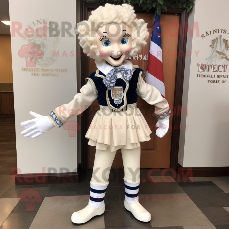 Cream Irish Dancer mascot costume character dressed with a Jeans and Scarf clips Cream Irish Dancer mascot costume character dressed with a Jeans and Scarf clips