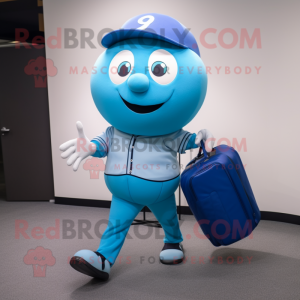 Blue Baseball Ball mascot costume character dressed with a Long Sleeve Tee and Briefcases