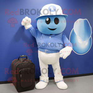 Blue Baseball Ball mascot costume character dressed with a Long Sleeve Tee and Briefcases