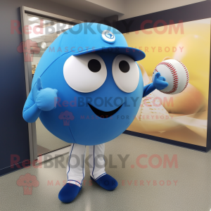 Blue Baseball Ball mascot costume character dressed with a Long Sleeve Tee and Briefcases