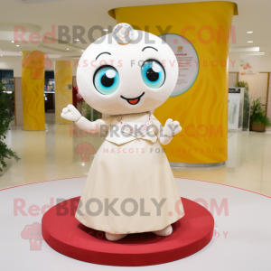 Cream Engagement Ring mascot costume character dressed with a A-Line Dress and Keychains