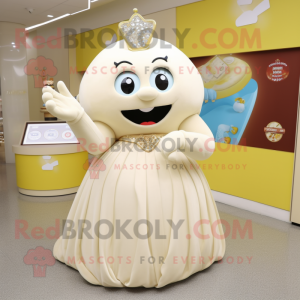 Cream Engagement Ring mascot costume character dressed with a A-Line Dress and Keychains