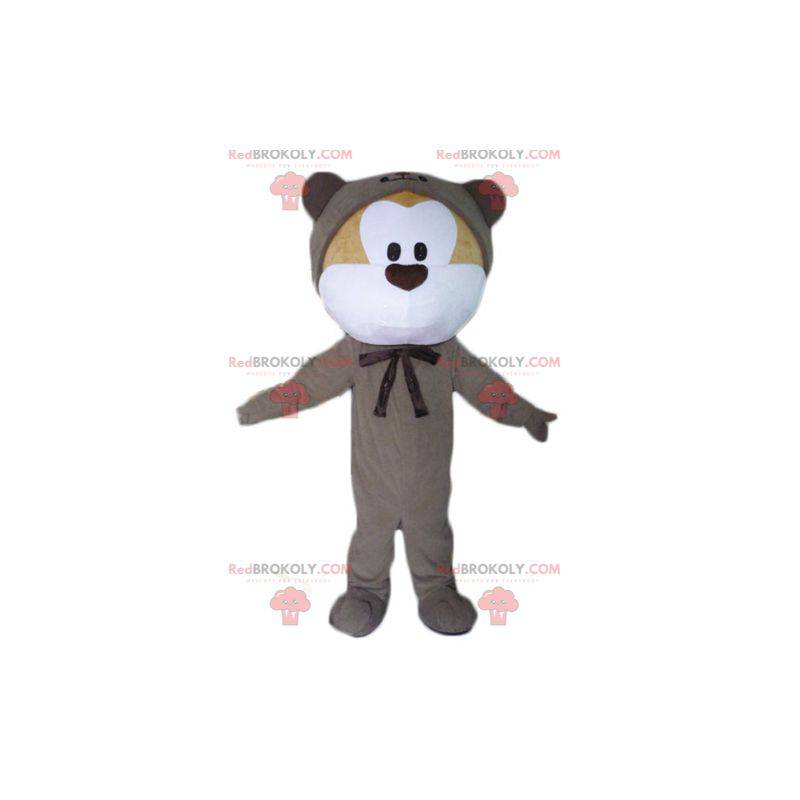 Beige and white teddy bear mascot in gray combination -