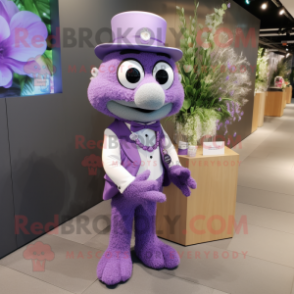 Lavender Pendant mascot costume character dressed with a Waistcoat and Brooches
