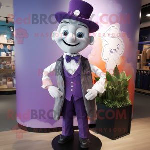 Lavender Pendant mascot costume character dressed with a Waistcoat and Brooches
