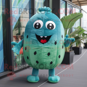 Teal Watermelon mascot costume character dressed with a Jeggings and Keychains