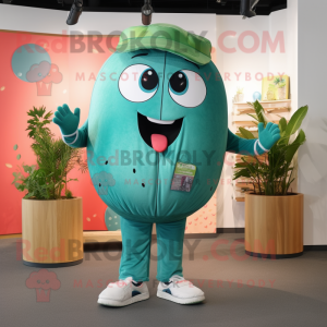 Teal Watermelon mascot costume character dressed with a Jeggings and Keychains