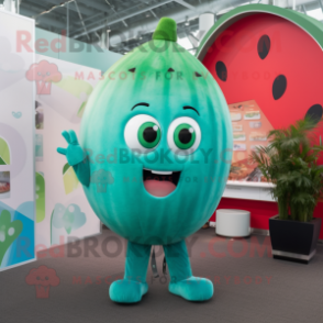 Teal Watermelon mascot costume character dressed with a Jeggings and Keychains