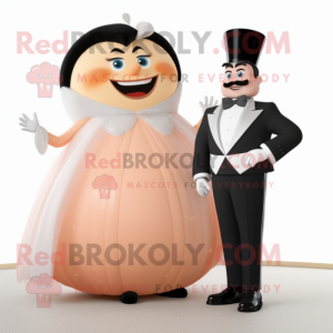 Peach Tooth Fairy mascot costume character dressed with a Tuxedo and Watches