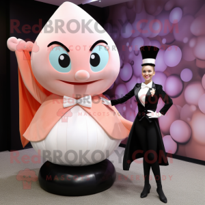 Peach Tooth Fairy mascot costume character dressed with a Tuxedo and Watches