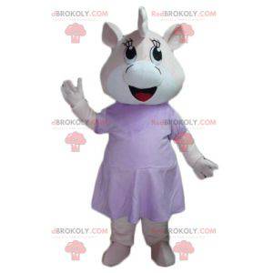 Mascote porco hipopótamo rosa e branco vestido - Redbrokoly.com