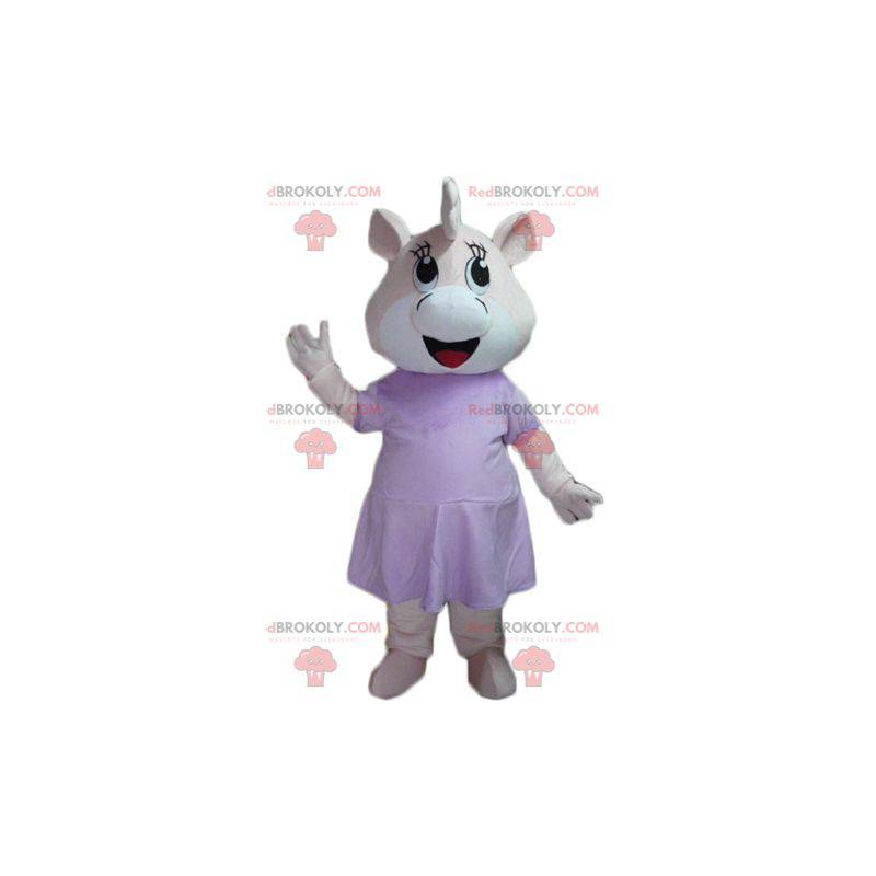 Pink and white hippo pig mascot in dress - Redbrokoly.com