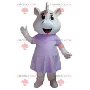 Mascota de cerdo hipopótamo rosa y blanco en vestido -