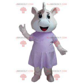 Rosa og hvit flodhest gris maskot i kjole - Redbrokoly.com