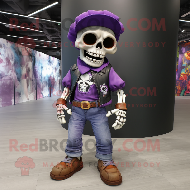 Purple Skull mascot costume character dressed with a Chinos and Bracelets Purple Skull mascot costume character dressed with a Chinos and Bracelets