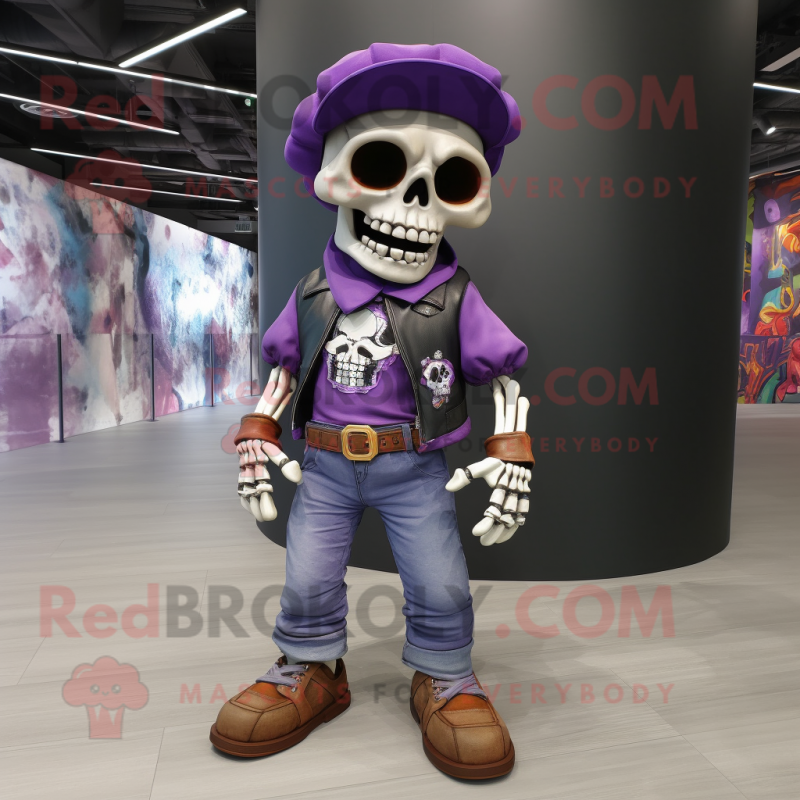 Purple Skull mascot costume character dressed with a Chinos and Bracelets