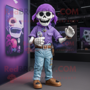 Purple Skull mascot costume character dressed with a Chinos and Bracelets